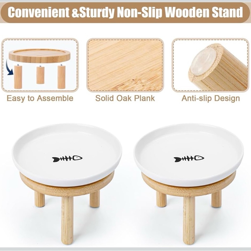 Ceramic Elevated Pet Bowls with Bamboo Stand - Picture 4 of 7